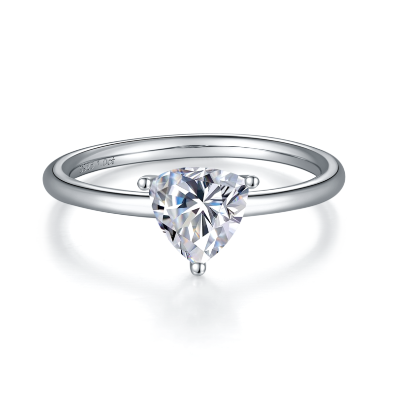 Classic三角形S925银镀白金MoissaniteWomen's Ring1.0ctD级